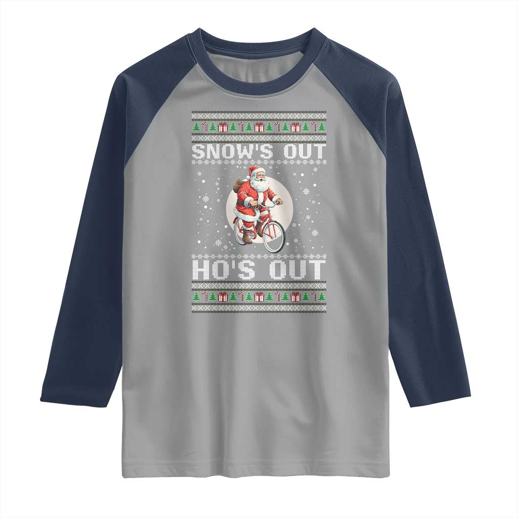 Funny Santa Christmas Raglan Shirt Snows Out Hos Out Ugly Xmas - Wonder Print Shop