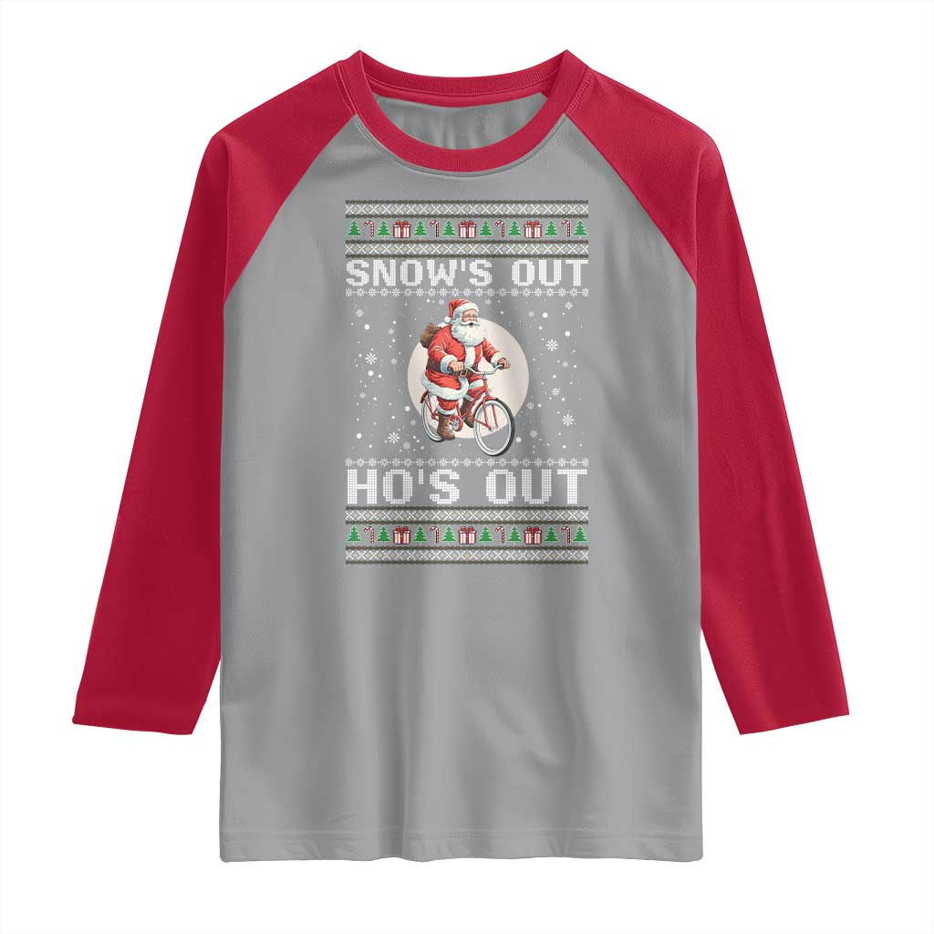 Funny Santa Christmas Raglan Shirt Snows Out Hos Out Ugly Xmas - Wonder Print Shop