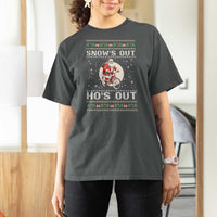 Funny Santa Christmas T Shirt For Women Snows Out Hos Out Ugly Xmas - Wonder Print Shop