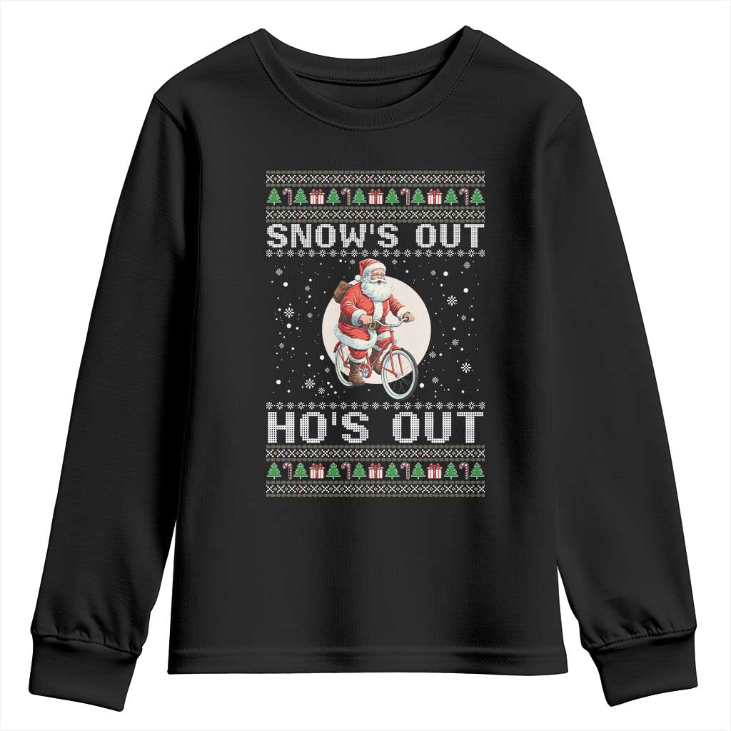 Funny Santa Christmas Youth Sweatshirt Snows Out Hos Out Ugly Xmas - Wonder Print Shop