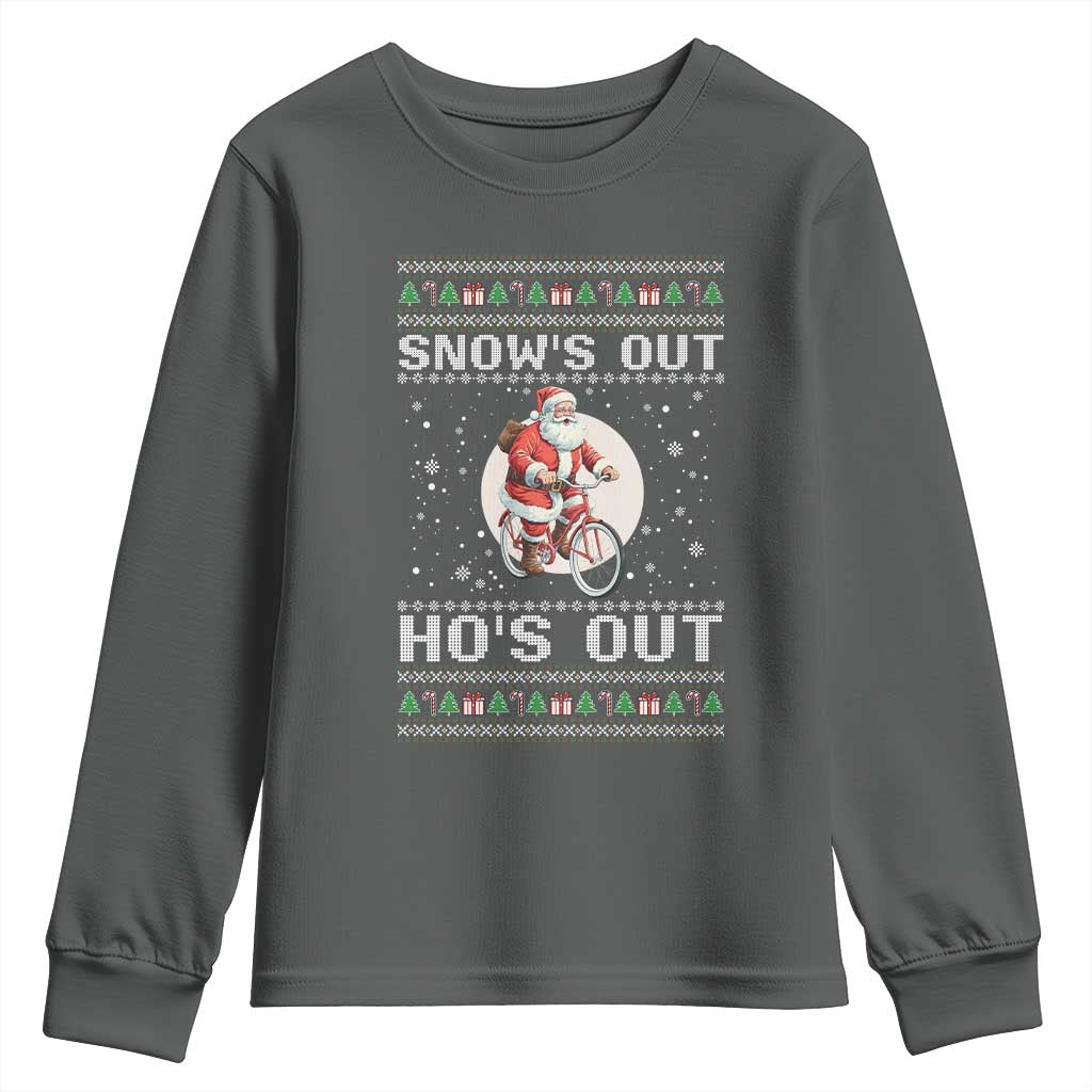 Funny Santa Christmas Youth Sweatshirt Snows Out Hos Out Ugly Xmas - Wonder Print Shop
