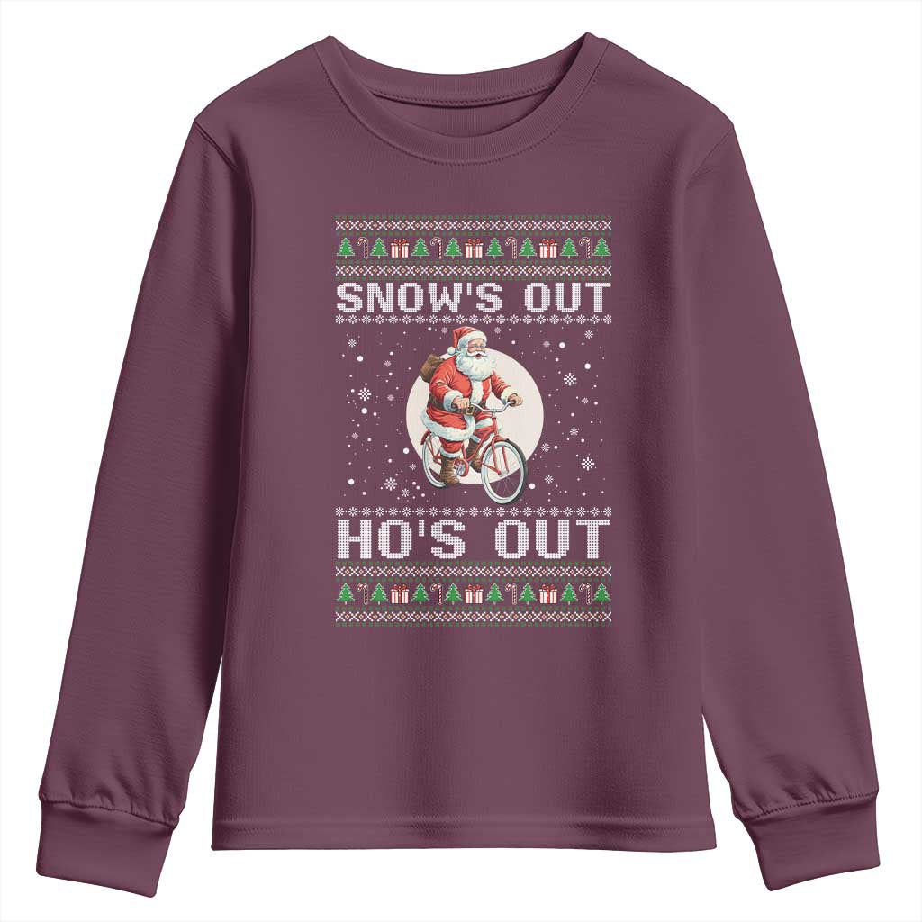 Funny Santa Christmas Youth Sweatshirt Snows Out Hos Out Ugly Xmas - Wonder Print Shop