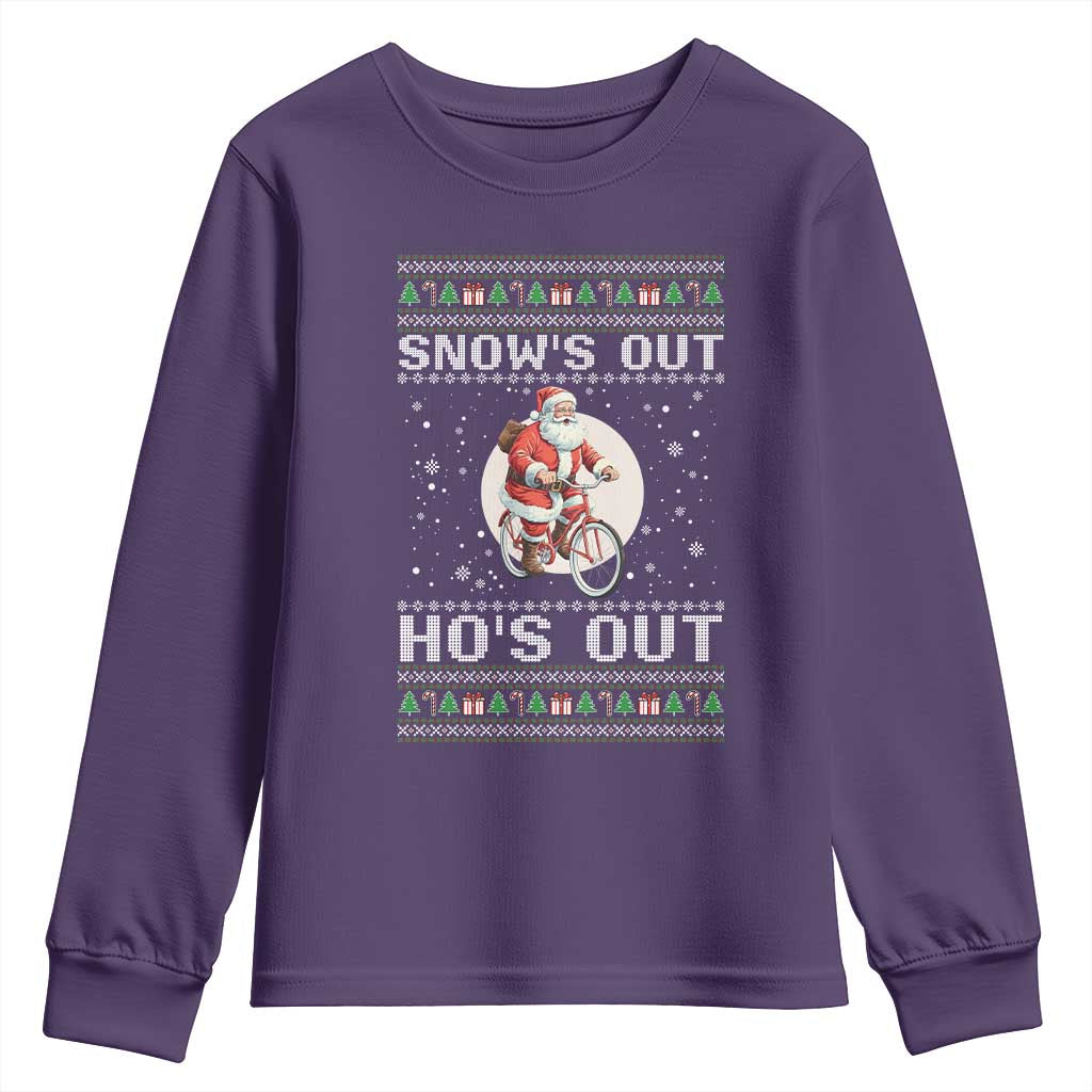 Funny Santa Christmas Youth Sweatshirt Snows Out Hos Out Ugly Xmas - Wonder Print Shop