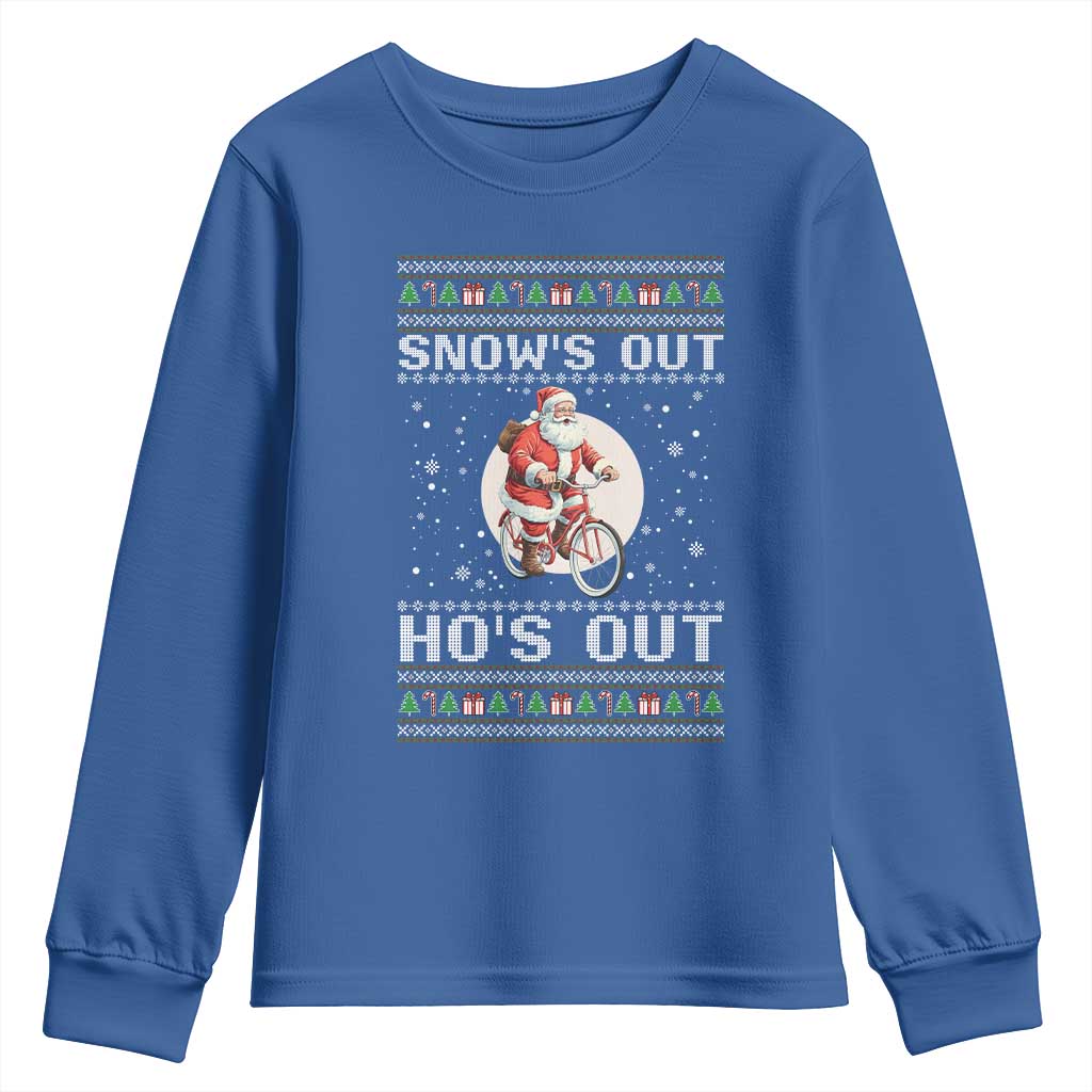 Funny Santa Christmas Youth Sweatshirt Snows Out Hos Out Ugly Xmas - Wonder Print Shop