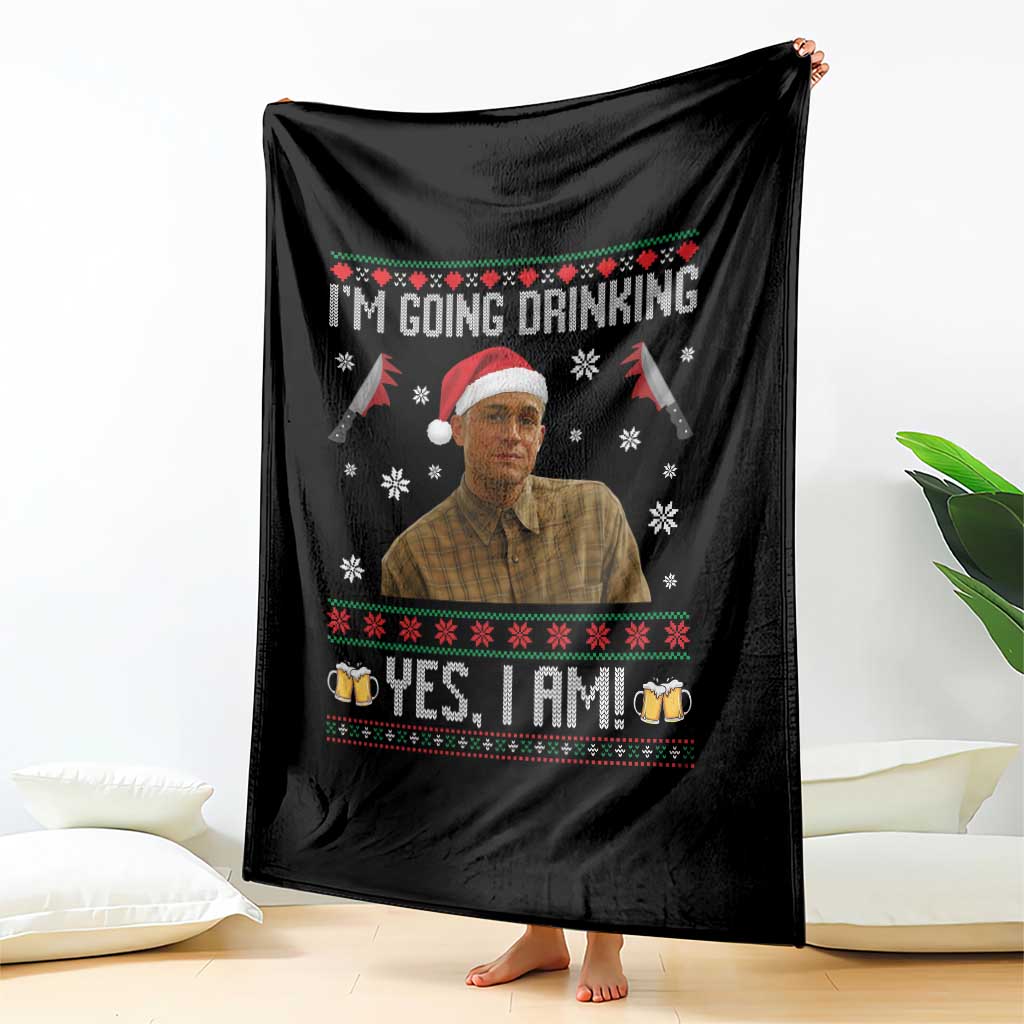Charlie Hunnam Ed Gein Ugly Christmas Throw Blanket Monster Movie I'm Going Drinking - Wonder Print Shop