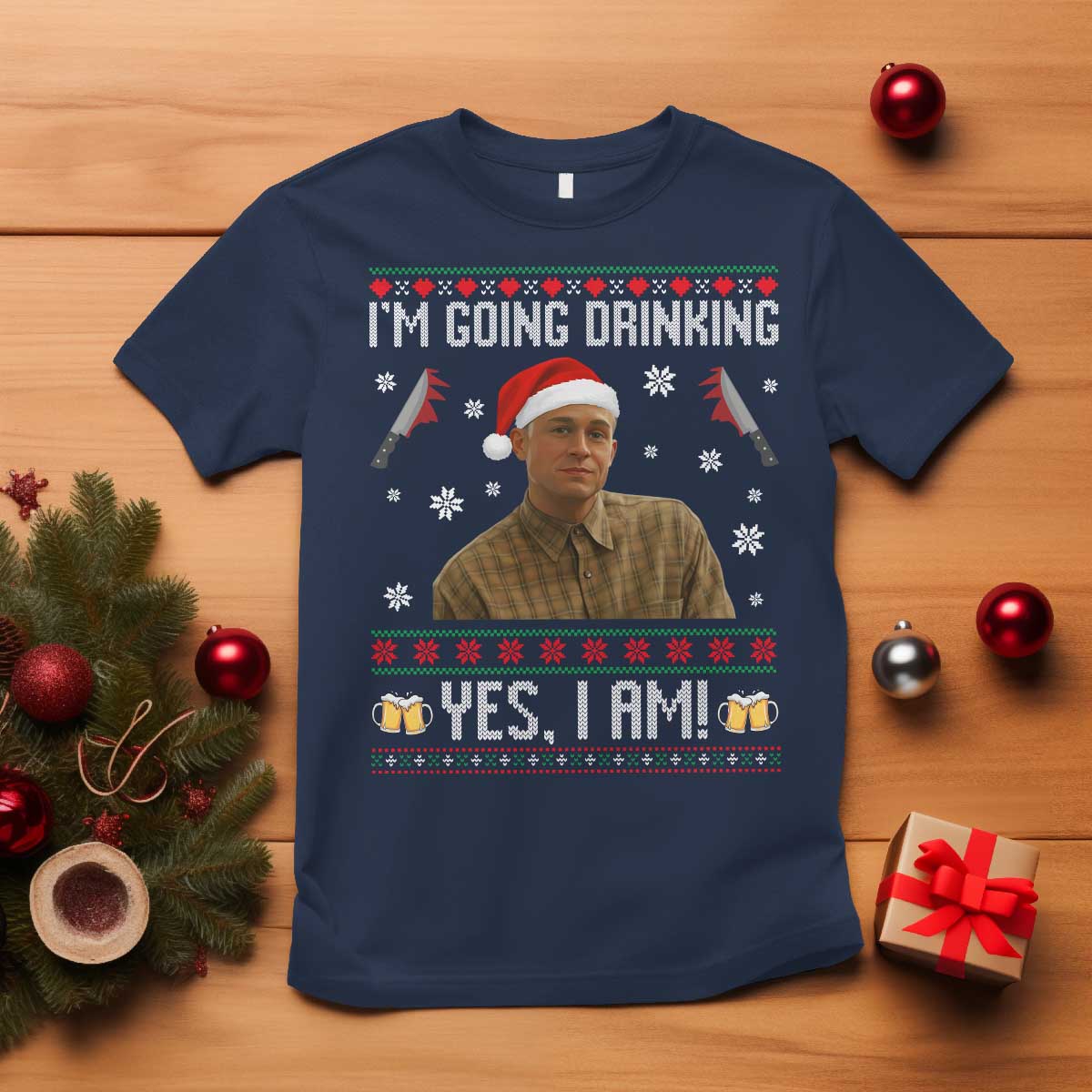Charlie Hunnam Ed Gein Ugly Christmas T Shirt Monster Movie I'm Going Drinking - Wonder Print Shop