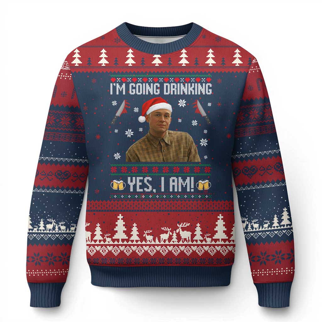 Charlie Hunnam Ed Gein Ugly Xmas Ugly Christmas Sweater Monster Movie I'm Going Drinking - Wonder Print Shop