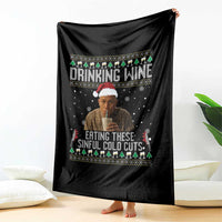 Charlie Hunnam Ed Gein Ugly Christmas Throw Blanket Funny Drinking Wine Eating These Sinful Cold Cuts - Wonder Print Shop