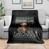 Charlie Hunnam Ed Gein Ugly Christmas Throw Blanket Funny Drinking Wine Eating These Sinful Cold Cuts - Wonder Print Shop