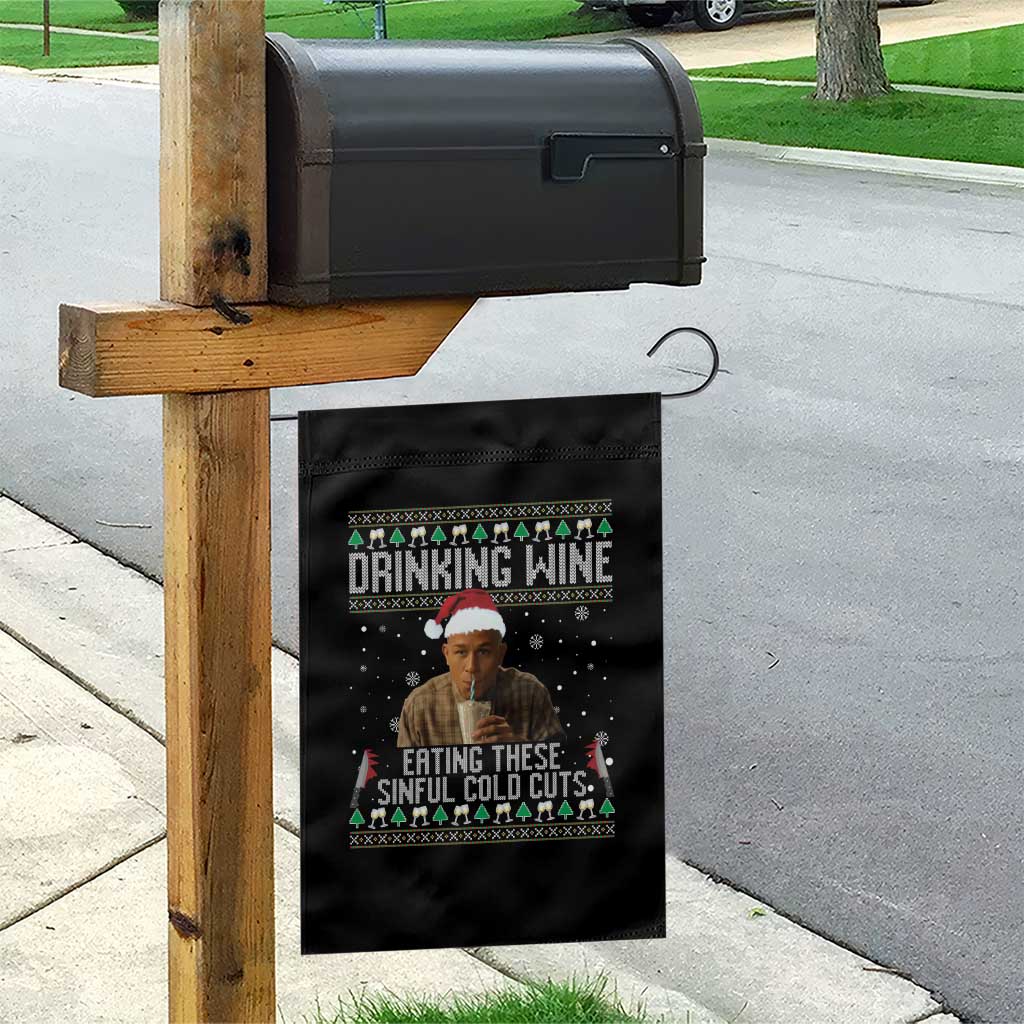 Charlie Hunnam Ed Gein Ugly Christmas Garden Flag Funny Drinking Wine Eating These Sinful Cold Cuts - Wonder Print Shop