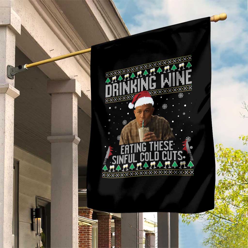 Charlie Hunnam Ed Gein Ugly Christmas Garden Flag Funny Drinking Wine Eating These Sinful Cold Cuts - Wonder Print Shop
