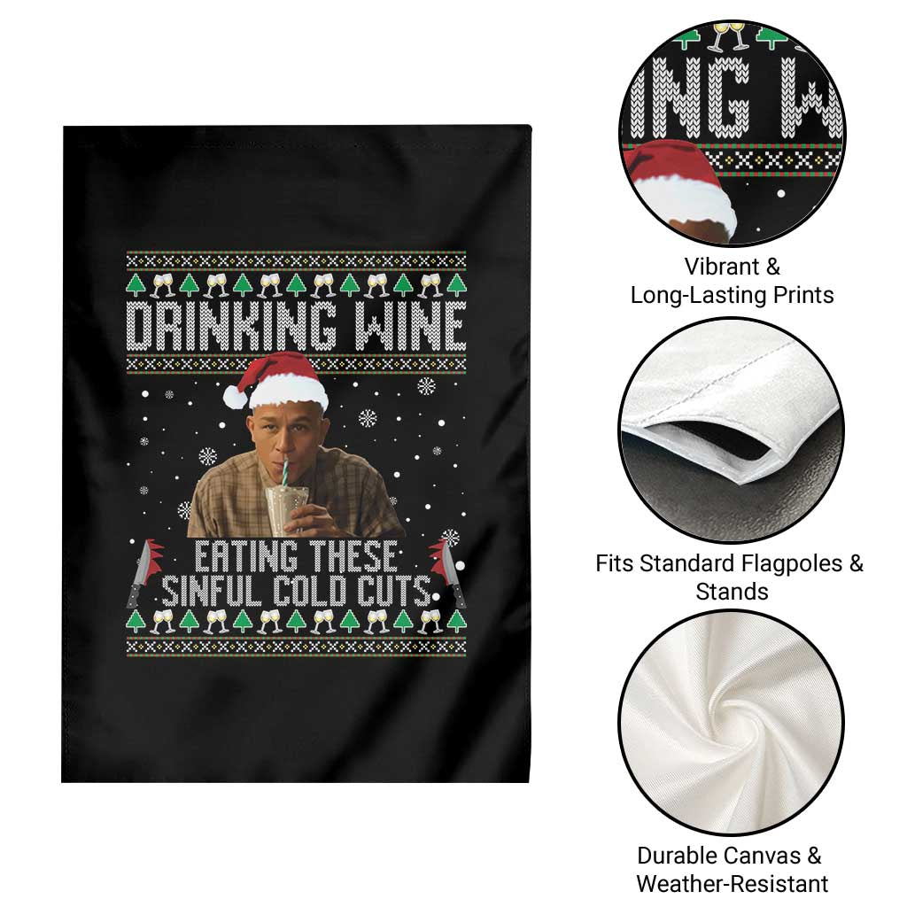 Charlie Hunnam Ed Gein Ugly Christmas Garden Flag Funny Drinking Wine Eating These Sinful Cold Cuts - Wonder Print Shop