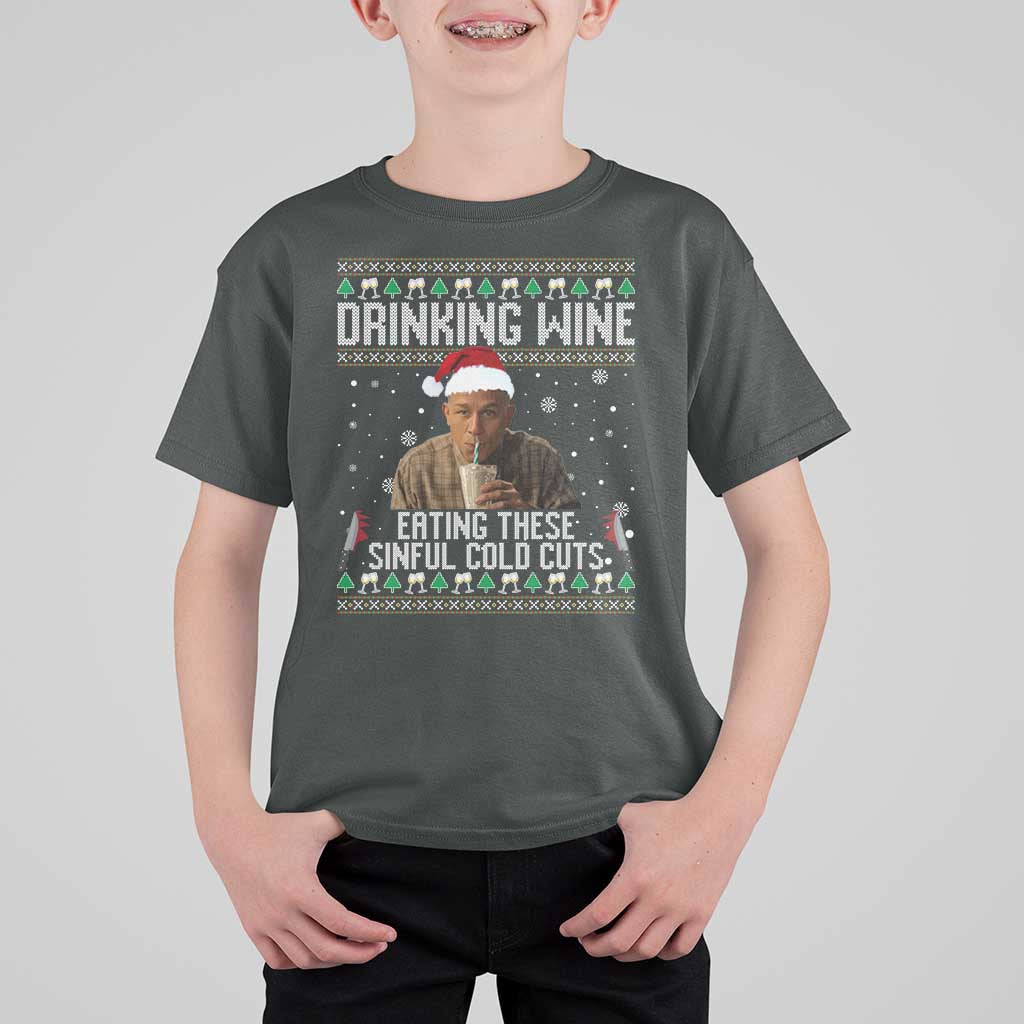 Charlie Hunnam Ed Gein Ugly Christmas T Shirt For Kid Funny Drinking Wine Eating These Sinful Cold Cuts - Wonder Print Shop