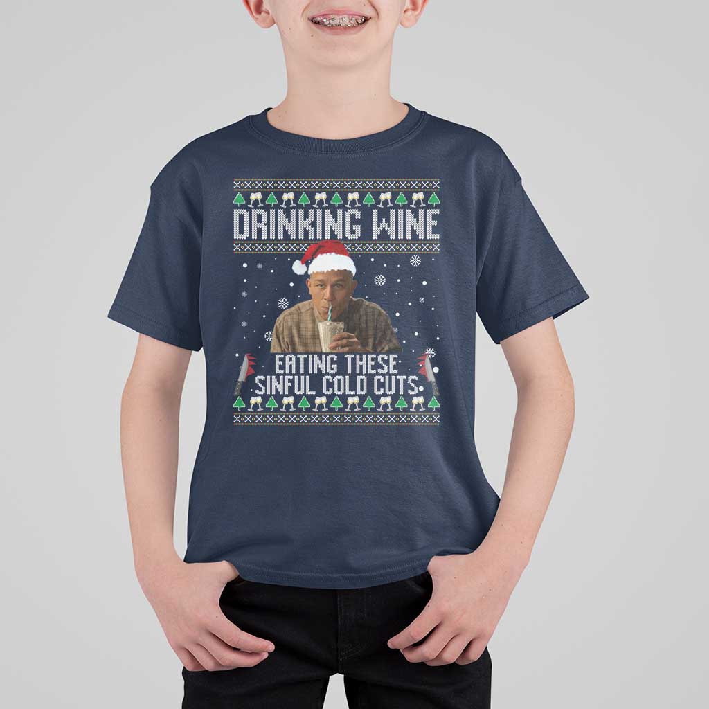 Charlie Hunnam Ed Gein Ugly Christmas T Shirt For Kid Funny Drinking Wine Eating These Sinful Cold Cuts - Wonder Print Shop