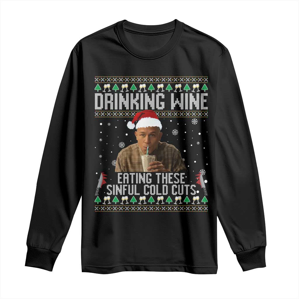 Charlie Hunnam Ed Gein Ugly Christmas Long Sleeve Shirt Funny Drinking Wine Eating These Sinful Cold Cuts - Wonder Print Shop