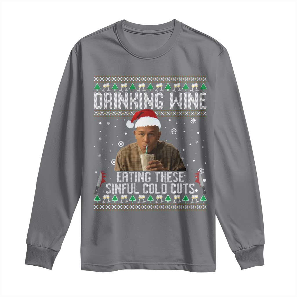 Charlie Hunnam Ed Gein Ugly Christmas Long Sleeve Shirt Funny Drinking Wine Eating These Sinful Cold Cuts - Wonder Print Shop