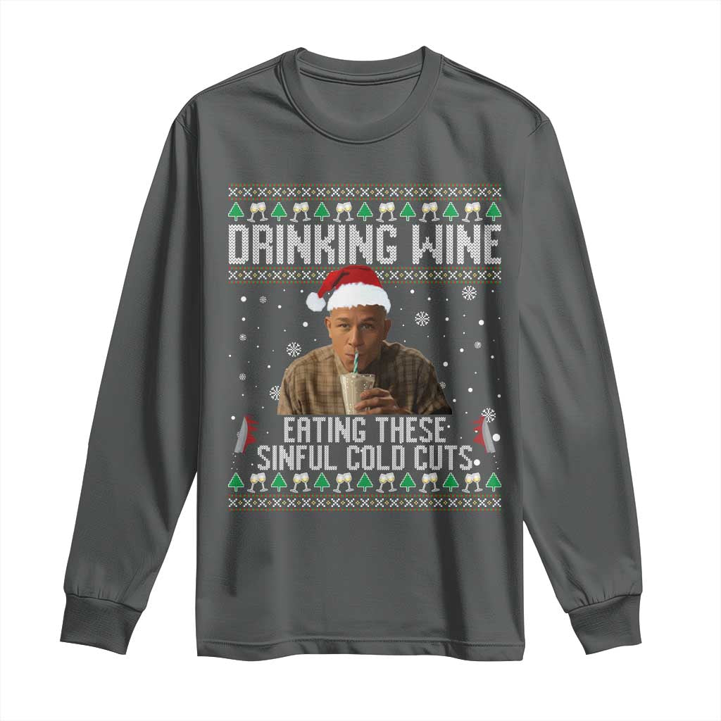 Charlie Hunnam Ed Gein Ugly Christmas Long Sleeve Shirt Funny Drinking Wine Eating These Sinful Cold Cuts - Wonder Print Shop