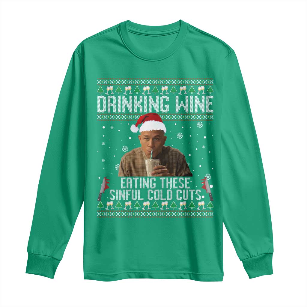 Charlie Hunnam Ed Gein Ugly Christmas Long Sleeve Shirt Funny Drinking Wine Eating These Sinful Cold Cuts - Wonder Print Shop