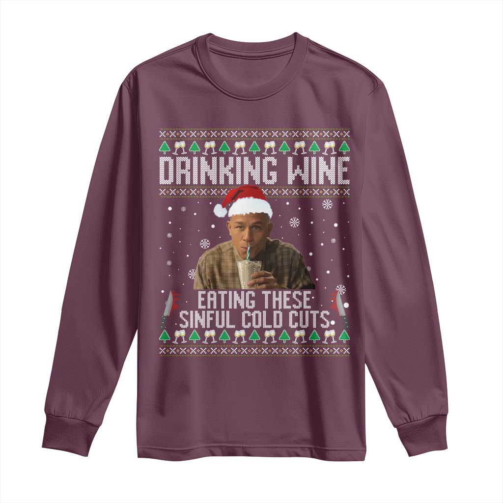 Charlie Hunnam Ed Gein Ugly Christmas Long Sleeve Shirt Funny Drinking Wine Eating These Sinful Cold Cuts - Wonder Print Shop