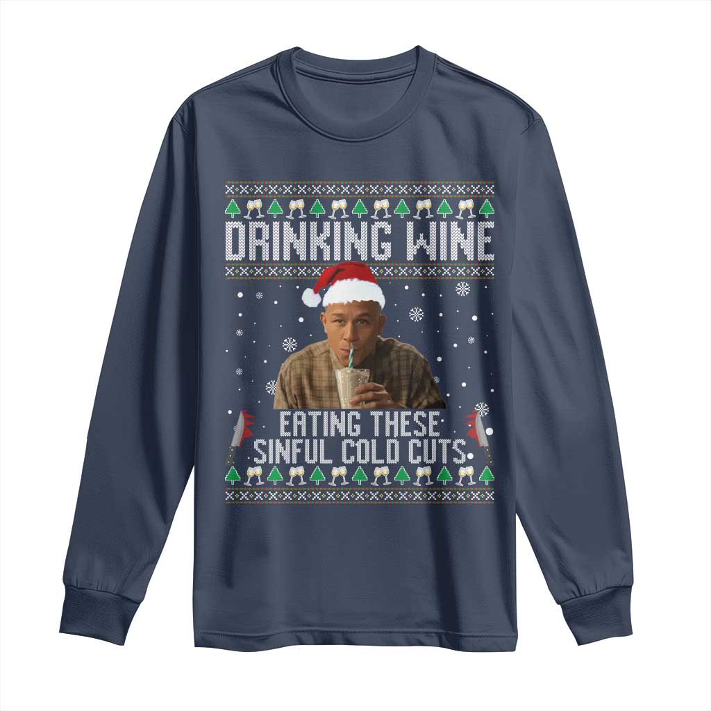 Charlie Hunnam Ed Gein Ugly Christmas Long Sleeve Shirt Funny Drinking Wine Eating These Sinful Cold Cuts - Wonder Print Shop