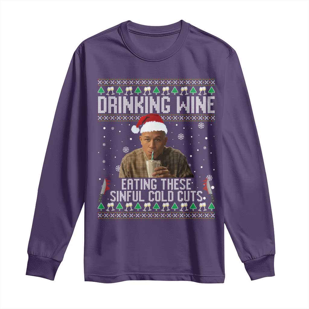 Charlie Hunnam Ed Gein Ugly Christmas Long Sleeve Shirt Funny Drinking Wine Eating These Sinful Cold Cuts - Wonder Print Shop