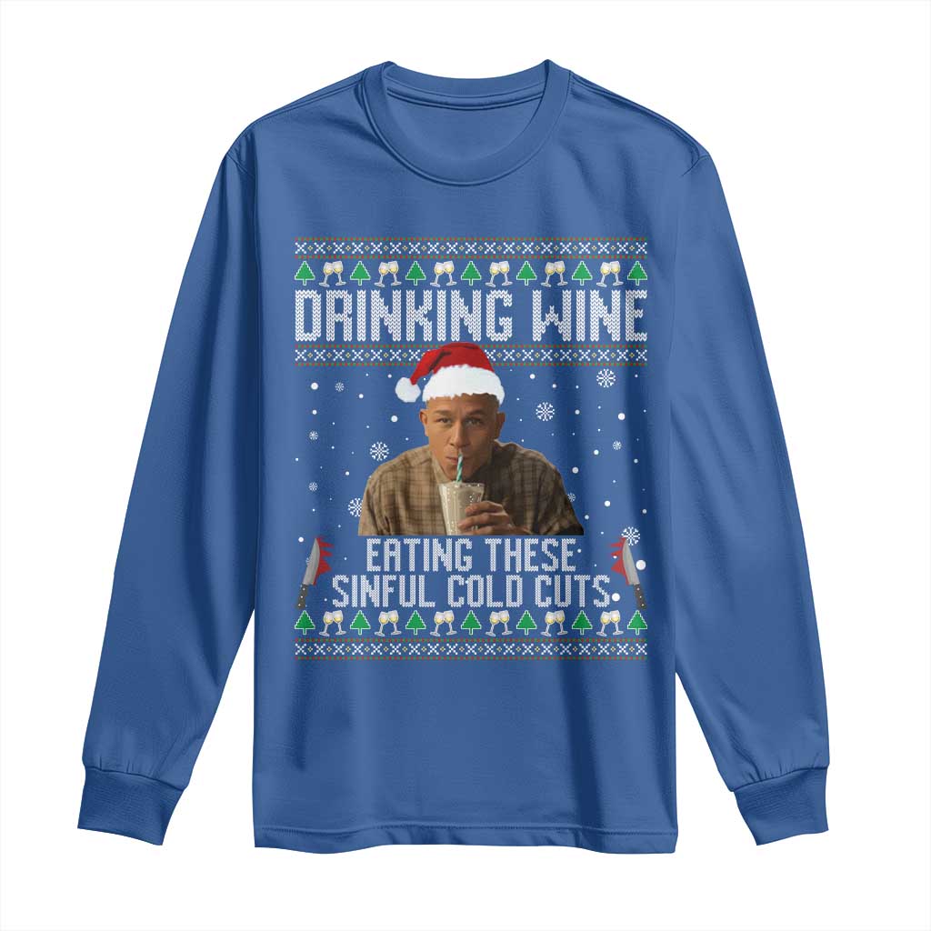 Charlie Hunnam Ed Gein Ugly Christmas Long Sleeve Shirt Funny Drinking Wine Eating These Sinful Cold Cuts - Wonder Print Shop
