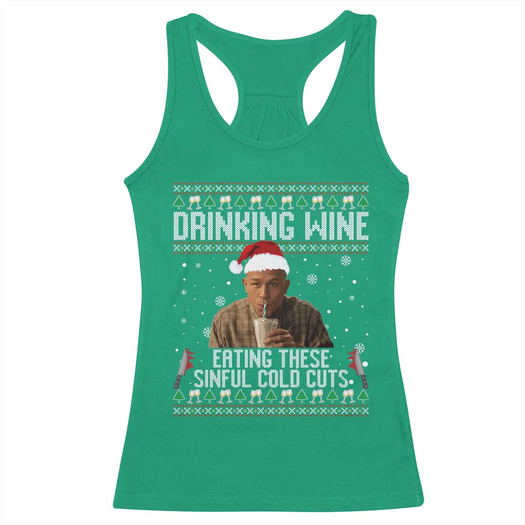 Charlie Hunnam Ed Gein Ugly Christmas Racerback Tank Top Funny Drinking Wine Eating These Sinful Cold Cuts - Wonder Print Shop