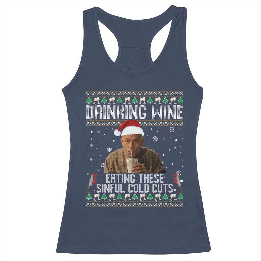 Charlie Hunnam Ed Gein Ugly Christmas Racerback Tank Top Funny Drinking Wine Eating These Sinful Cold Cuts - Wonder Print Shop