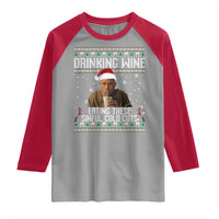 Charlie Hunnam Ed Gein Ugly Christmas Raglan Shirt Funny Drinking Wine Eating These Sinful Cold Cuts - Wonder Print Shop