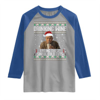 Charlie Hunnam Ed Gein Ugly Christmas Raglan Shirt Funny Drinking Wine Eating These Sinful Cold Cuts - Wonder Print Shop