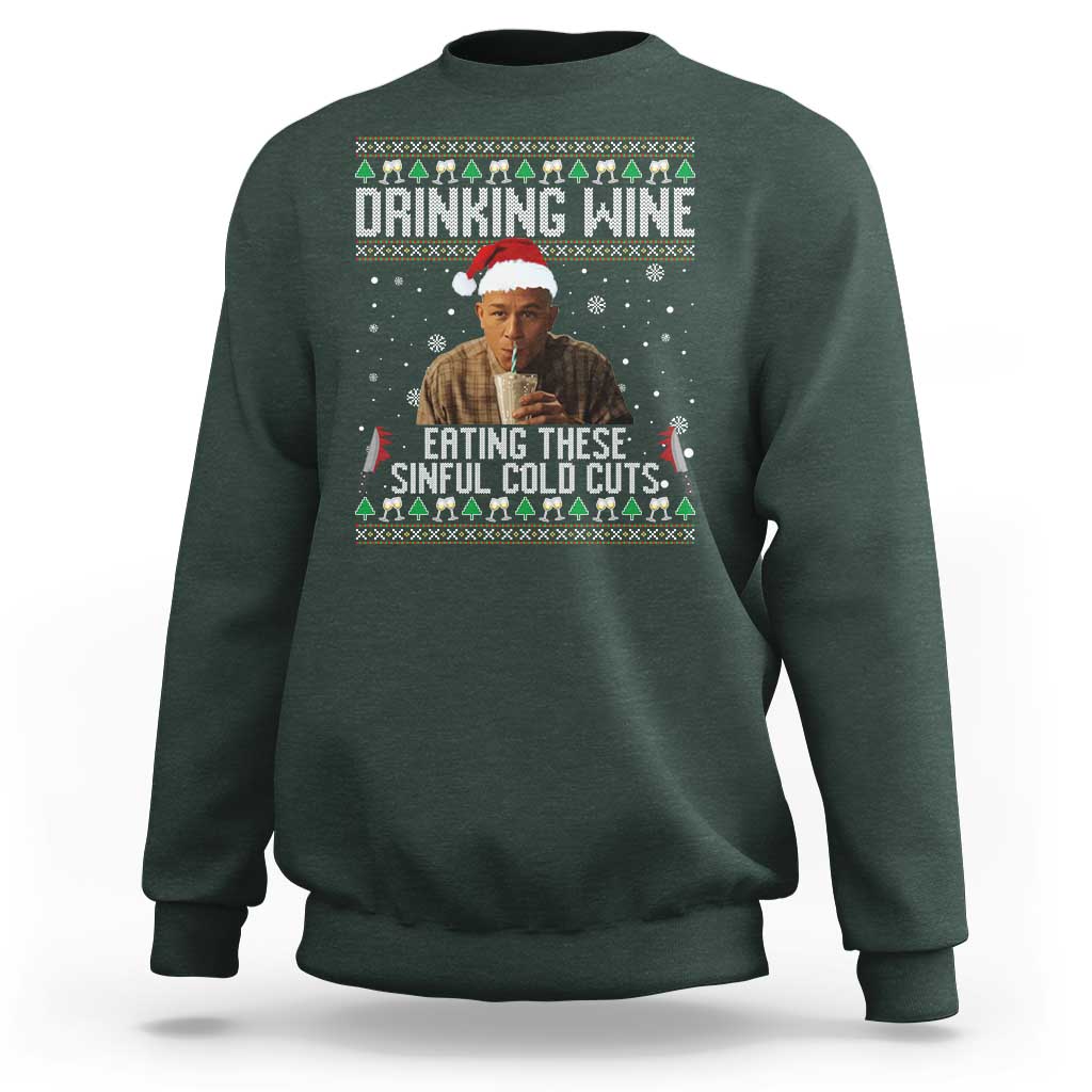 Charlie Hunnam Ed Gein Ugly Christmas Sweatshirt Funny Drinking Wine Eating These Sinful Cold Cuts - Wonder Print Shop