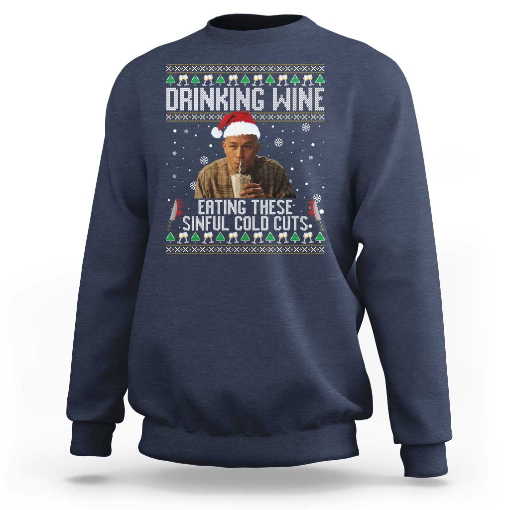 Charlie Hunnam Ed Gein Ugly Christmas Sweatshirt Funny Drinking Wine Eating These Sinful Cold Cuts - Wonder Print Shop