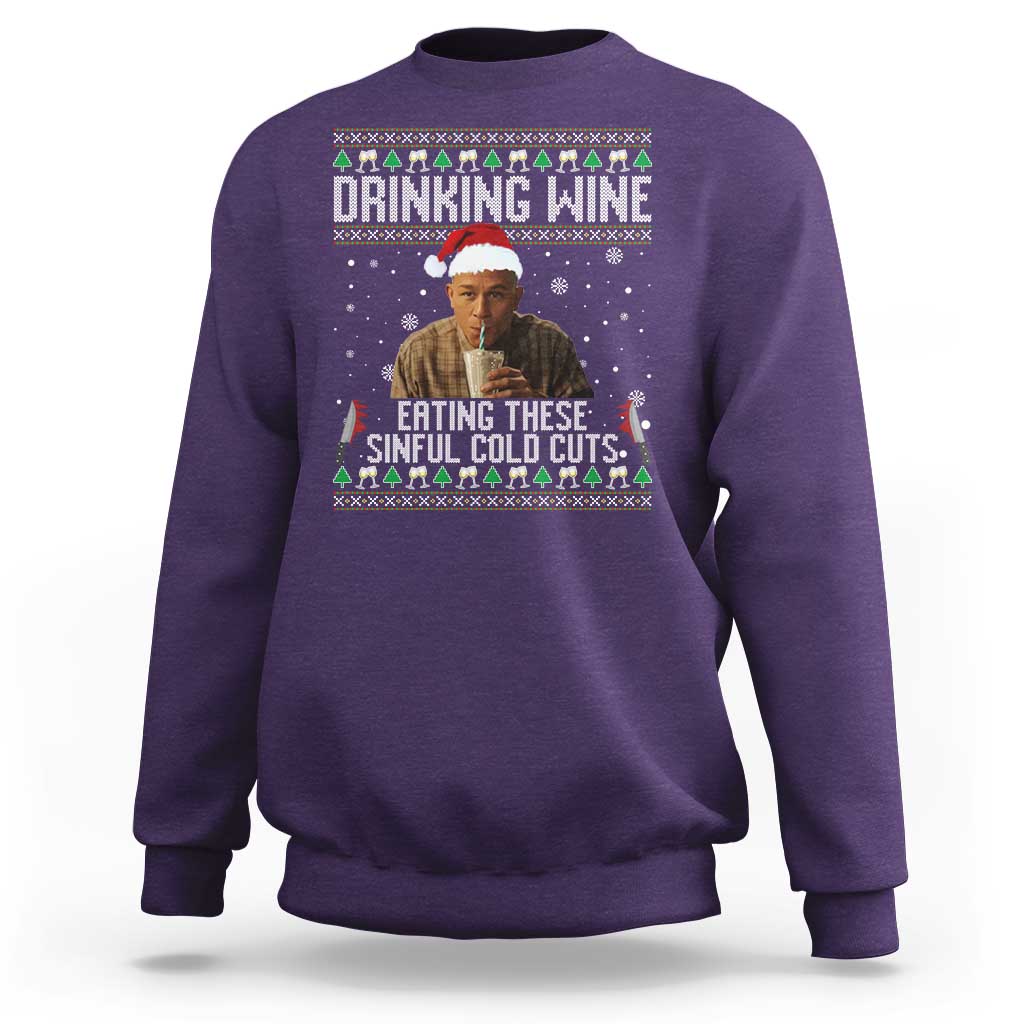 Charlie Hunnam Ed Gein Ugly Christmas Sweatshirt Funny Drinking Wine Eating These Sinful Cold Cuts - Wonder Print Shop