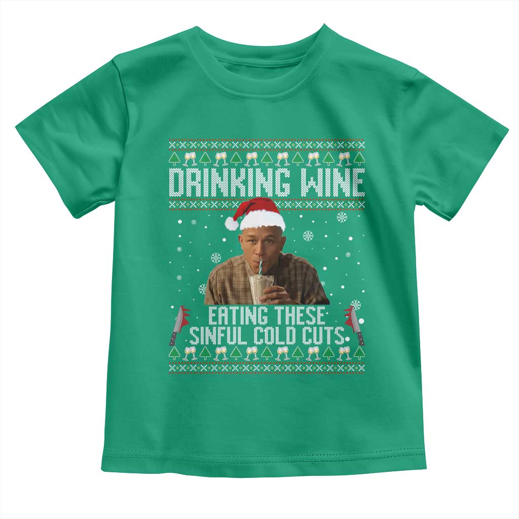 Charlie Hunnam Ed Gein Ugly Christmas Toddler T Shirt Funny Drinking Wine Eating These Sinful Cold Cuts - Wonder Print Shop