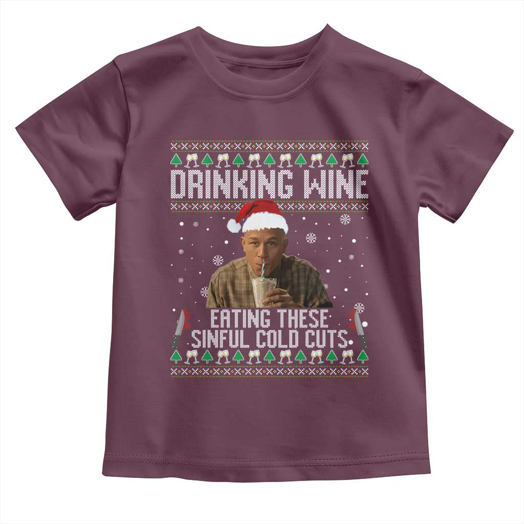 Charlie Hunnam Ed Gein Ugly Christmas Toddler T Shirt Funny Drinking Wine Eating These Sinful Cold Cuts - Wonder Print Shop