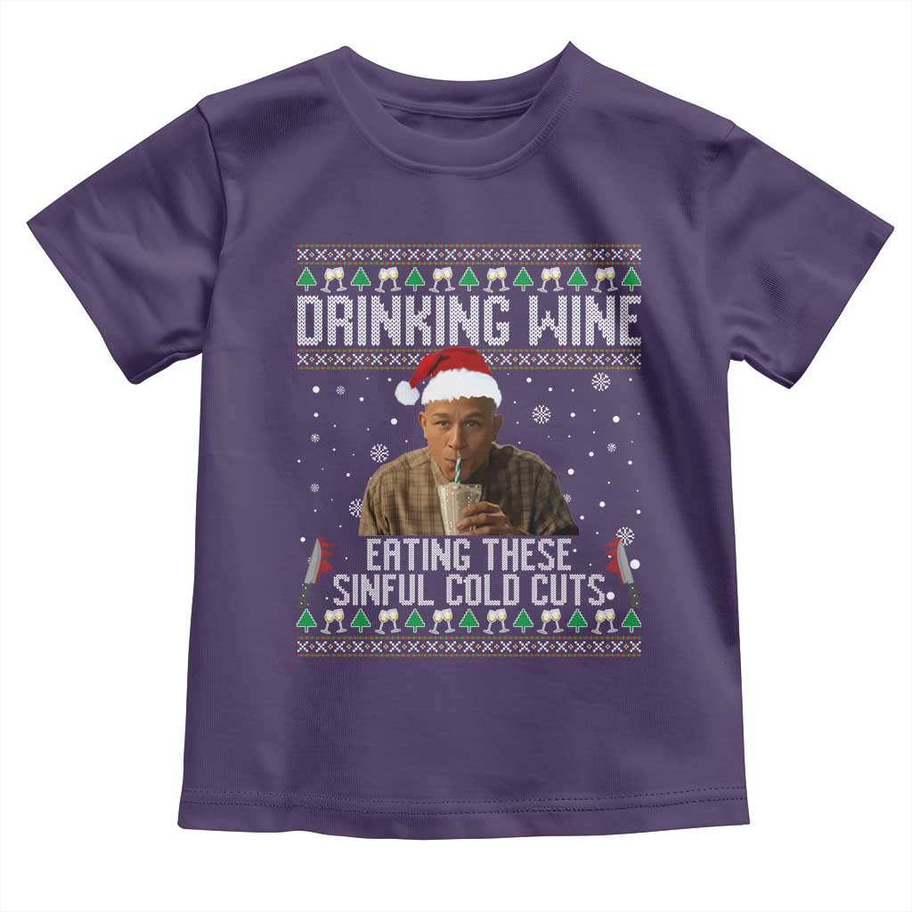 Charlie Hunnam Ed Gein Ugly Christmas Toddler T Shirt Funny Drinking Wine Eating These Sinful Cold Cuts - Wonder Print Shop