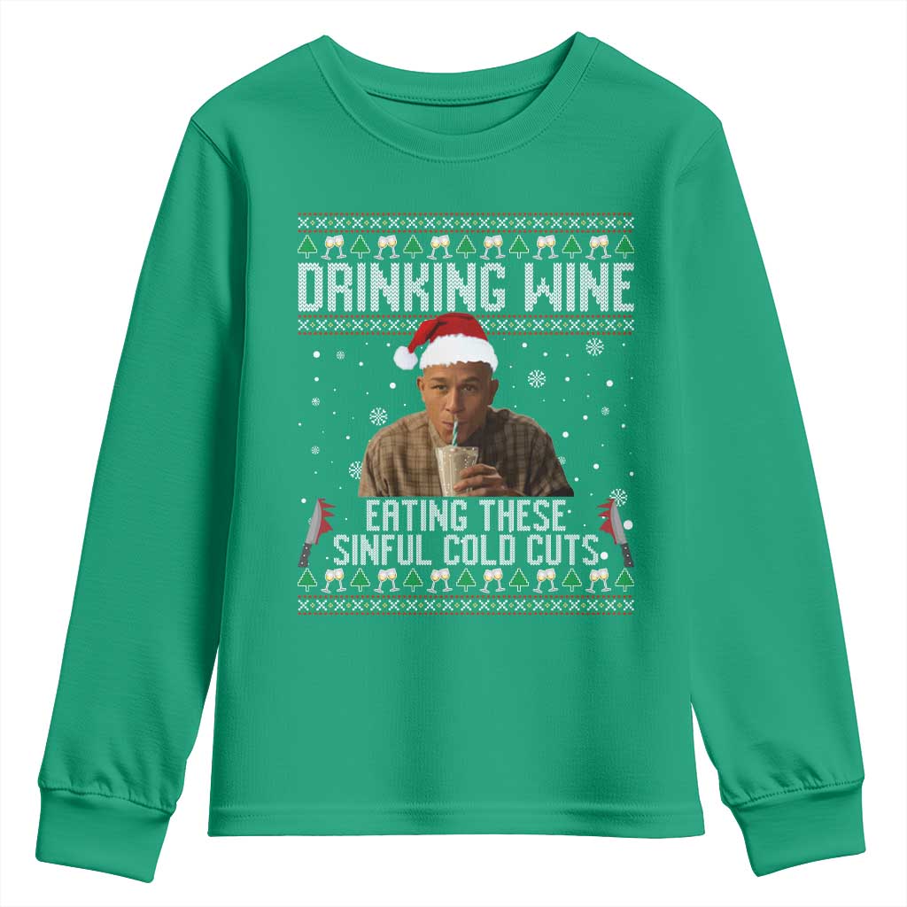 Charlie Hunnam Ed Gein Ugly Christmas Youth Sweatshirt Funny Drinking Wine Eating These Sinful Cold Cuts - Wonder Print Shop