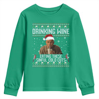Charlie Hunnam Ed Gein Ugly Christmas Youth Sweatshirt Funny Drinking Wine Eating These Sinful Cold Cuts - Wonder Print Shop