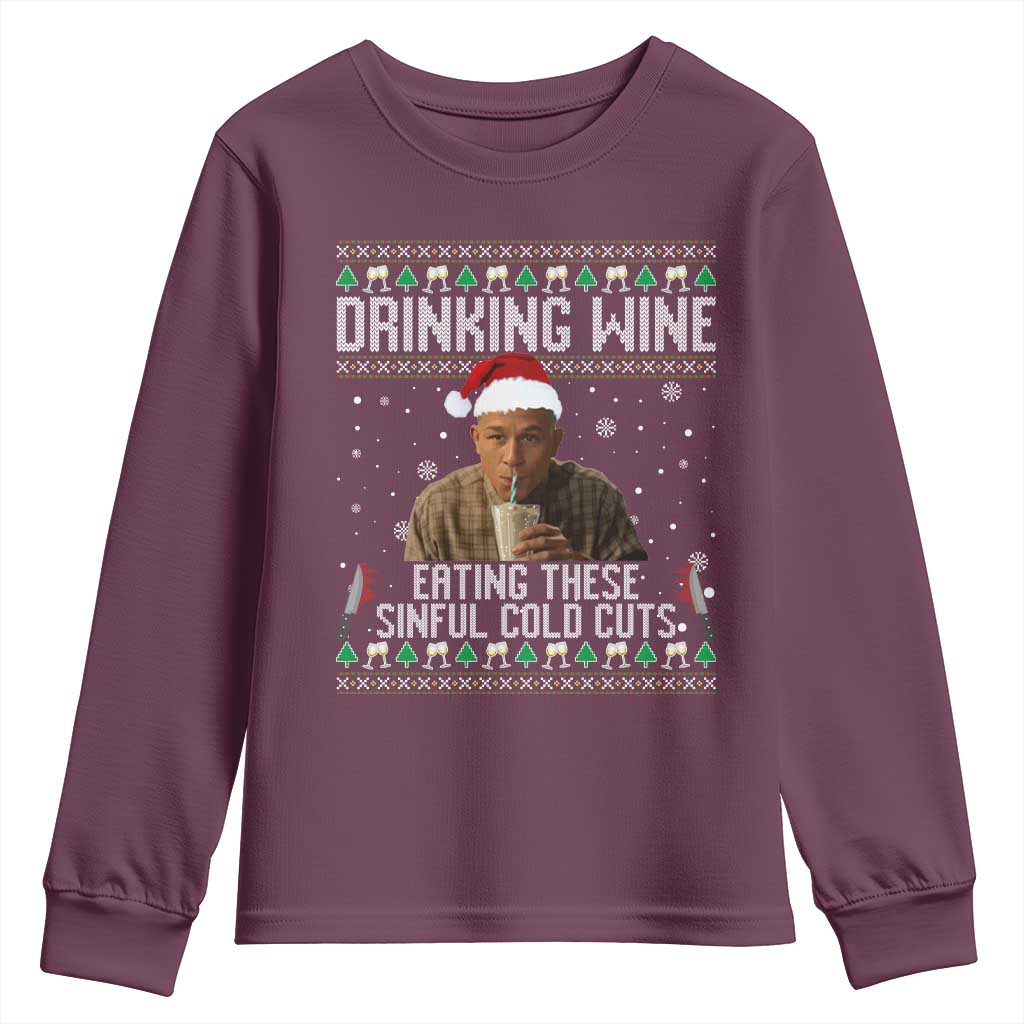 Charlie Hunnam Ed Gein Ugly Christmas Youth Sweatshirt Funny Drinking Wine Eating These Sinful Cold Cuts - Wonder Print Shop