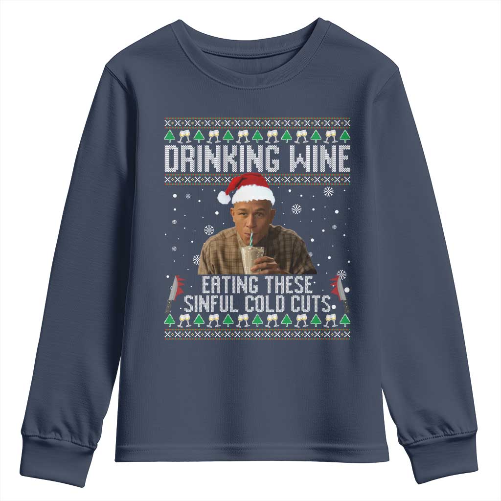 Charlie Hunnam Ed Gein Ugly Christmas Youth Sweatshirt Funny Drinking Wine Eating These Sinful Cold Cuts - Wonder Print Shop