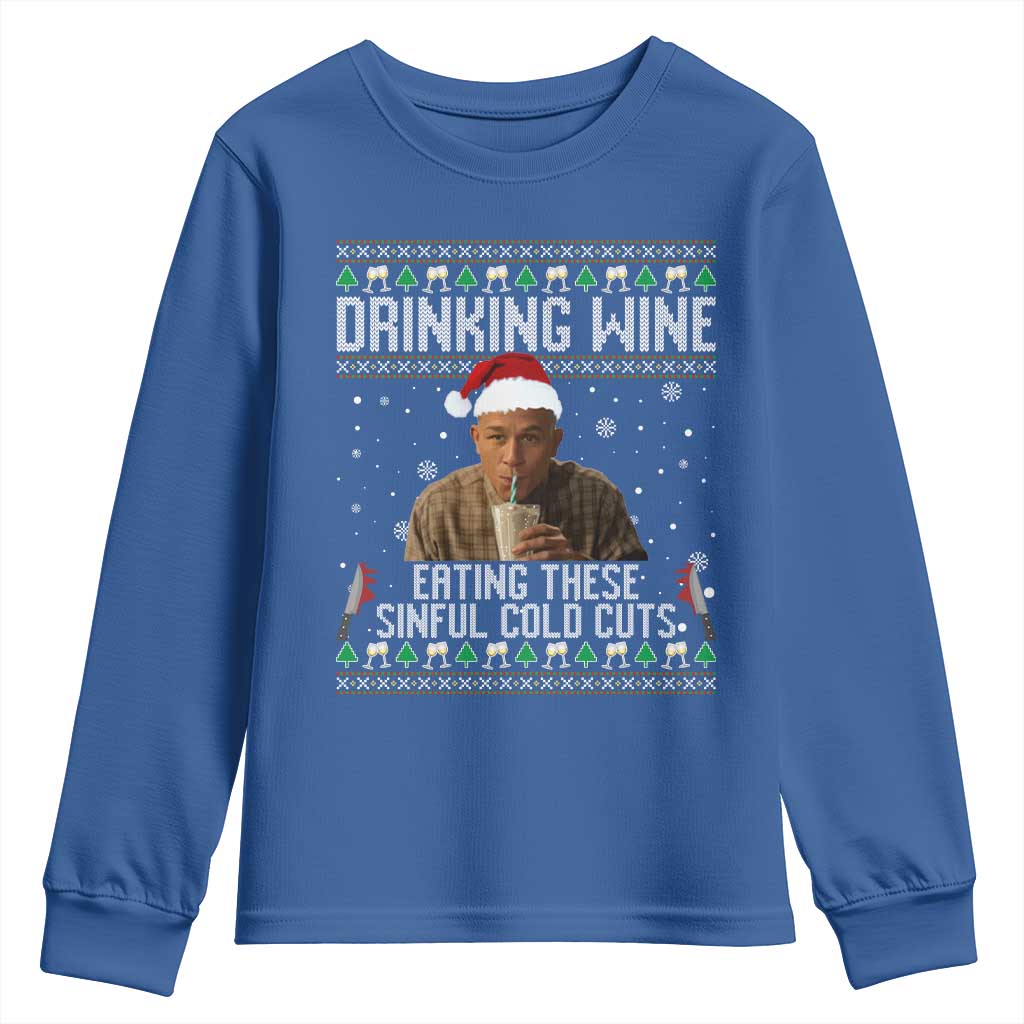 Charlie Hunnam Ed Gein Ugly Christmas Youth Sweatshirt Funny Drinking Wine Eating These Sinful Cold Cuts - Wonder Print Shop
