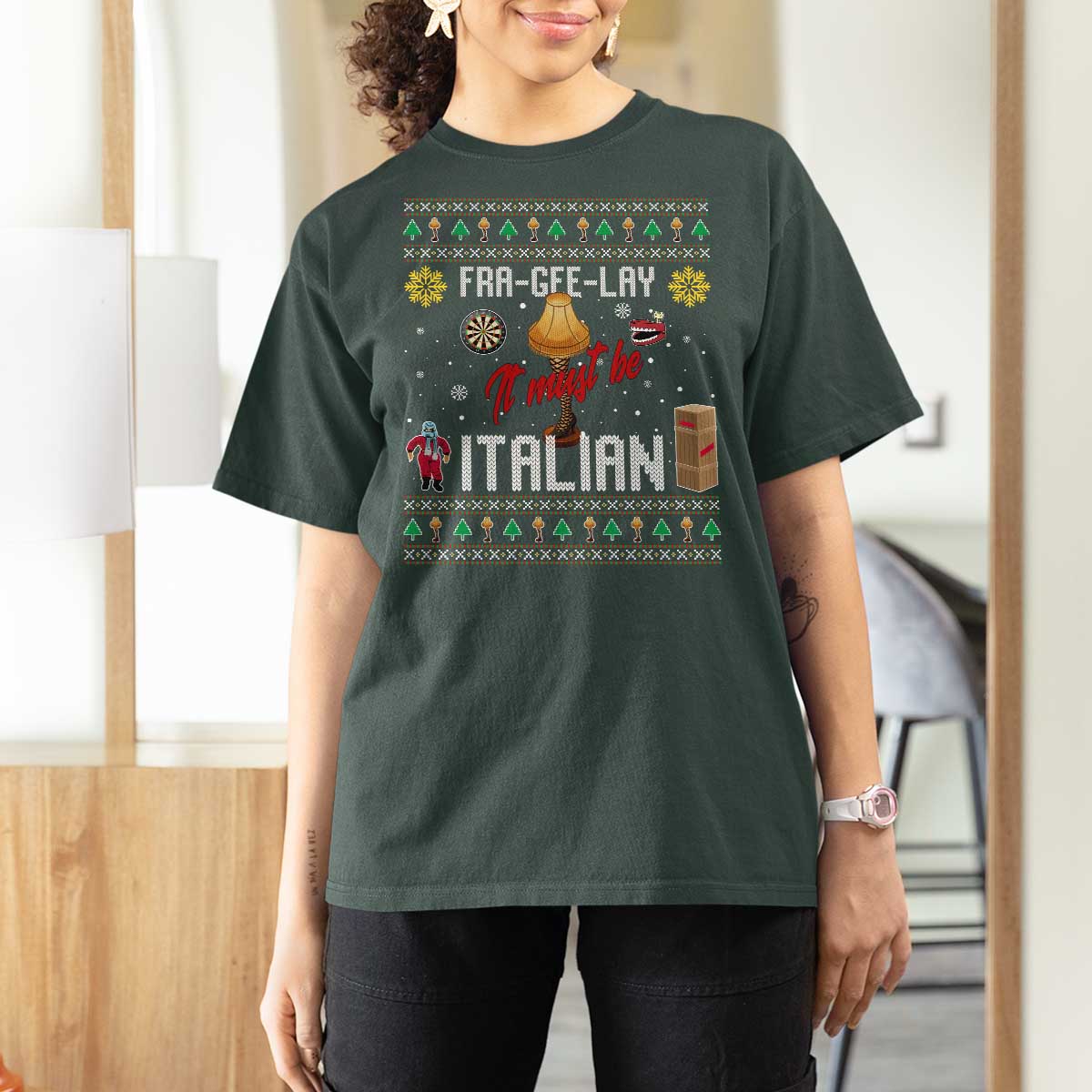 Leg Lamp Christmas T Shirt For Women Funny Ugly Xmas Fra Gee Lay - Wonder Print Shop