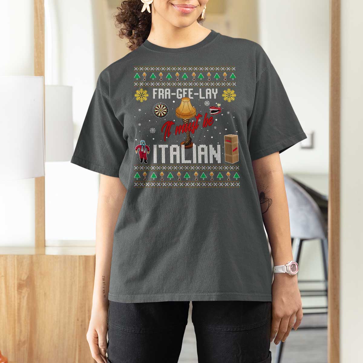 Leg Lamp Christmas T Shirt For Women Funny Ugly Xmas Fra Gee Lay - Wonder Print Shop