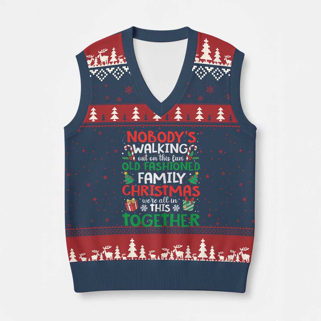 Christmas Family Vacation V-Neck Knit Sweater Vest Nobodys Walking Out On This Fun Old Family - Wonder Print Shop
