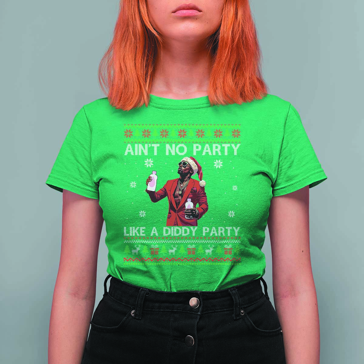 Funny Ugly Christmas T Shirt For Women Aint No Party Like A Diddy Party - Wonder Print Shop