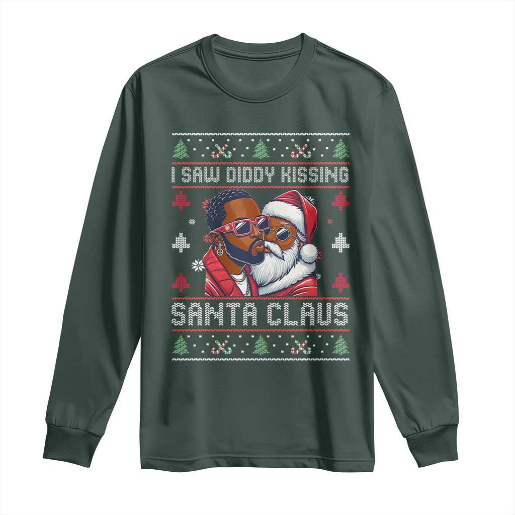 Funny Christmas Long Sleeve Shirt Funy Dirty I Saw Diddy Kissing Santa Claus Ugly Xmas Sweater