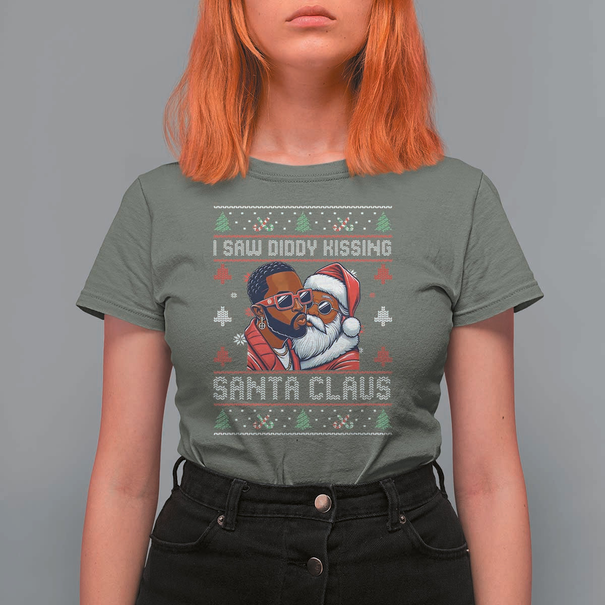Funny Christmas T Shirt For Women Funy Dirty I Saw Diddy Kissing Santa Claus Ugly Xmas Sweater - Wonder Print Shop
