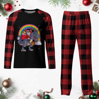 Xmas Santa Riding Dinosaur Deer Xmas Plaid Pajama Set - Wonder Print Shop