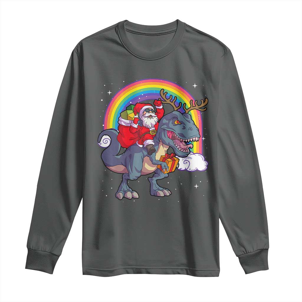 Christmas Santa Riding Dinosaur Deer Xmas Long Sleeve Shirt