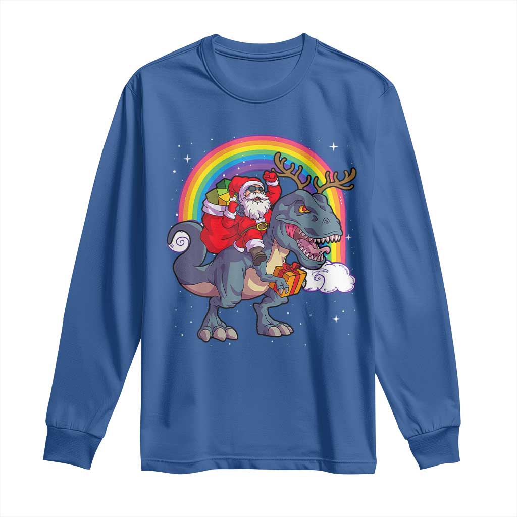 Christmas Santa Riding Dinosaur Deer Xmas Long Sleeve Shirt
